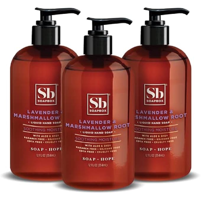 Soapbox LIQUID HAND SOAP, LAVENDER & MARSHMALLOW ROOT, MOISTURIZING HAND WASH FOR KITCHEN AND BATHROOM, 12 OUNCE PUMP BOTTLES (PACK OF 3) - Image 1